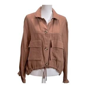 C&C California Brown Buttoned Down Linen Blend Lightweight Jacket Size Large